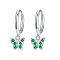 Elegant S925 Sterling Silver Butterfly Hoop Earrings, with Green Cubic Zirconia, Silver, 17x4x11mm