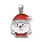 Christmas Theme Brass Micro Pave Cubic Zirconia Pendants, with Enamel, Platinum, Santa Claus, 19.5x15x2mm, Hole: 5x3mm