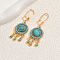 Bohemian Synthetic Turquoise Flat Round Chandelier Earrings, Golden, 60x20mm
