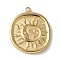 304 Stainless Steel Pendants, Ion Plating(IP), Flat Round with Sun Pattern Charms, Real 14K Gold Plated, 20.5x17x2.5mm, Hole: 1.5mm