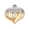 304 Stainless Steel Pendants, Ion Plating(IP), Heart Charm, Golden & Stainless Steel Color, 21x20x9mm, Hole: 1.8mm