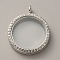 Alloy Crystal Rhinestone Locket Pendants, Double sides with Glass, DIY Accessories for Jewelry Pendant Making, Flat Round, Platinum, 43x35x8mm, Hole: 5mm