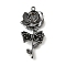 Alloy Enamel Gothic Style Pendants, Gunmetal, Black, Flower, 42x20x3.5mm, Hole: 1.6mm
