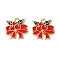 Alloy Enamel Pendants, Christmas Theme, Light Gold, Bowknot, 16x16x1.2mm, Hole: 1.6mm