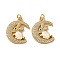 Brass Micro Pave Cubic Zirconia with Synthetic Opal Pendants, with Jump Ring, Cadmium Free & Lead Free, Moon with Rabbit, Real 18K Gold Plated, 21x16.5x3.5mm