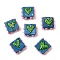 Handmade Lampwork Enamel Beads, Bumpy Square with Heart, Cornflower Blue, 17~18x17~18x8mm, Hole: 1~1.5mm
