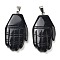 Natural Obsidian Carved Pendants, Hand Charms with Platinum Tone Metal Snap on Bails, 44x23x5mm, Hole: 7x4mm