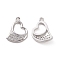 Brass Micro Pave Cubic Zirconia Charms, Cadmium Free & Nickel Free & Lead Free, with Jump Rings, Hollow Asymmetrical Heart Charms, Platinum, 15x11x2.5mm, Hole: 3.2mm