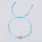 Brass Pave Cubic Zirconia Heart Link Bracelets, Adjustable Polyester Thread Braided Bracelets for Women, Deep Sky Blue, Inner Diameter: 11 inch(28cm)