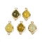 Natural Korean Jade Faceted Connector Charms, Rack Plating Brass Teardrop Links, Golden, 16.5x9.5x4mm, Hole: 1.4mm