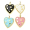 Rack Plating Brass Enamel Pendants, Long-Lasting Plated, Lead Free & Cadmium Free, Heart with Star Charms, Real 18K Gold Plated, Mixed Color, 27x24x5.5mm, Hole: 3.5x5mm