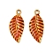 304 Stainless Steel Enamel Pendants, Leaf Charm, Ion Plating(IP), Real 18K Gold Plated, Dark Orange, 24x10.5x2mm, Hole: 1.8mm