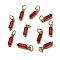304 Stainless Steel Cubic Zirconia Pendants, Rectangle, Golden, Dark Red, 17x4x4mm, Hole: 5mm