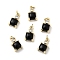 Natural Black Onyx(Dyed & Heated) Square Charms, with Brass Pave Clear Cubic Zirconia Settings, Real 18K Gold Plated, Cadmium Free & Lead Free, Rack Plating, Long-Lasting Plated, 12.5x7x5mm, Hole: 2.4mm