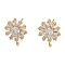 Brass Micro Pave Cubic Zirconia Studs Earring Findings, Long-Lasting Plated, Lead Free & Cadmium Free, Flower, Real 18K Gold Plated, 15x11mm, Hole: 1.2mm, Pin: 13x0.6mm