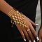 Luxurious Flower Zinc Alloy Hollow Out Finger Ring Bracelets for Women, with Bell Pendant, Golden, 5-1/2 inch(14cm), Inner Diameter: 7-1/2 inch(19cm)