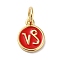 Real 18K Gold Plated Brass Enamel Charms, with Jump Ring, Long-Lasting Plated, Lead Free & Cadmium Free, Flat Round with Capricorn Charms, Red, 10x8x1mm, Hole: 4mm