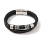 Braided Microfiber Leather Multi-strand Bracelets, 304 Stainless Steel Column Bracelets for Men, Black, 8-5/8 inch(22cm)
