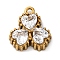 Ion Plating(IP) 304 Stainless Steel Cubic Zirconia Pendants, Flower with Heart Charms, Real 18K Gold Plated, Clear, 11.5x10.5x3mm, Hole: 1.2mm