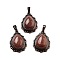 Synthetic Goldstone Teardrop Pendants, Red Copper Tone Brass Charms, 28.5x20.5x7mm, Hole: 8x5mm