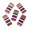 Independence Day Opaque Striped Resin & Walnut Wood Pendants, Geometric Charms, Rectangle, 38x16x3.5mm, Hole: 2mm