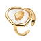 Oval with Shell Shape Resin Finger Rings, 304 Stainless Steel Open Cuff Rings for Women, Golden, 22.5mm, Adjustable
