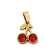 304 Stainless Steel Rhinestone Pendants, Cherry Charms, with 201 Stainless Steel Snap on Bails, Ion Plating(IP), Real 18K Gold Plated, Hyacinth, 13.5x12x3.5mm, Hole: 6x3mm