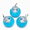 Synthetic Turquoise Pendants, with Platinum Tone Brass Findings, Flat Round with Tree of Life, Dyed, 32.5~33x27.5~28x5~6mm, Hole: 5x7mm