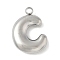 304 Stainless Steel Initial Pendants, Ion Plating(IP), Stainless Steel Color, Letter C, 16~18x6~18x3mm, Hole: 1.8mm