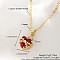 Brass Micro Pave Clear Cubic Zirconia and Red Resin Scared Heart Pendant Necklaces for Women, Golden, 17.72 inch(45cm)