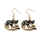 Halloween Golden Alloy Enamel Dangle Earrings, with Rhinstone, Cat Shape, 42.5x27mm