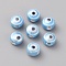 Handmade Porcelain Beads, Flat Round with Evil Eye Pattern, Sky Blue, 10mm, Hole: 2.5mm
