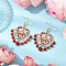 Glass Seed Beads Dangle Earrings, with 304 Stainless Steel Earring Hooks and Natural Carnelian, Heart, Golden, 48.5x35.5mm