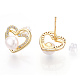Hollow Heart Clear Cubic Zirconia Stud Earrings with Natural Pearl PEAR-N020-06L-1
