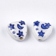 手作りの陶器ビーズ  青と​​白の磁器  月と星とハート  ブルー  15x15x8mm  穴：1.6mm PORC-S498-58-2