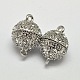 Oval Brass Rhinestone Magnetic Clasps with Loops KK-D507-B-11P-1