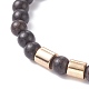Natural Ebony Wood Round Beaded Stretch Bracelet with Synthetic Hematite for Men Women BJEW-JB07549-01-4