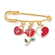 3Pcs 3 Style Valentine's Day Heart/Rose Alloy Enamel Charms Safety Pin Brooch JEWB-BR00134-3