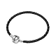 TINYSAND Rhodium Plated 925 Sterling Silver Braided Leather Bracelet Making TS-B-128-19-1