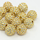 Legierung Strass Perlen, Klasse A, Runde, Goldene Metall Farbe, Kristall, 12 mm