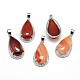 Teardrop Platinum Plated Brass Natural Red Agate Pendants G-F228-17D-RS-1