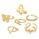 6Pcs 6 Style Brass Micro Pave Clear Cubic Zirconia Cuff Rings RJEW-LS0001-17G-4