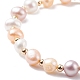 Natural Pearl Beaded Bracelet with Brass Heart Charm for Women BJEW-JB08165-01-4