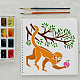 FINGERINSPIRE Monkey Painting Stencil 11.8x11.8inch Reusable Monkey Picking Peaches Pattern Stencil DIY Art Tree Plants Animal Drawing Template Painting on Wood DIY-WH0391-0249-6