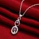 Silver Plated Brass Cubic Zirconia Oval Pendant Necklaces NJEW-BB03590-B-4