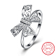 Moda bowknot 925 de plata esterlina anillos de dedo de circonio cúbico RJEW-BB17129-7-8