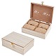 長方形のミスターとミセスの木製の素朴な結婚式のダブルリングボックス  黄麻布の枕の裏地付き  式典のための結婚式の装飾  バリーウッド  15.3x13.2x5.1cm OBOX-FH0001-01-1