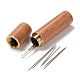 12 個の亜鉛メッキ鉄セルフスレッディング手縫い針  高齢の盲人のための簡単な糸の大きな目の針  コラム木製収納ボックス付き  プラチナ  82x18mm TOOL-NH0001-02C-4