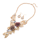 Fashion Women Jewelry Zinc Alloy Glass Rhinestone Flower Bib Statement Necklaces & Earrings Jewelry Sets NJEW-BB15098-1