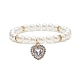 Bracelet extensible perlé rond en perles acryliques avec breloques coeur en alliage strass pour femme BJEW-JB09232-2